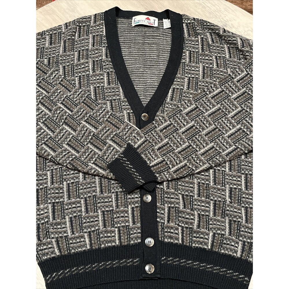 VINTAGE Florence Tricot Men's Cardigan Grandpa Sweater Size M Made In Italy
